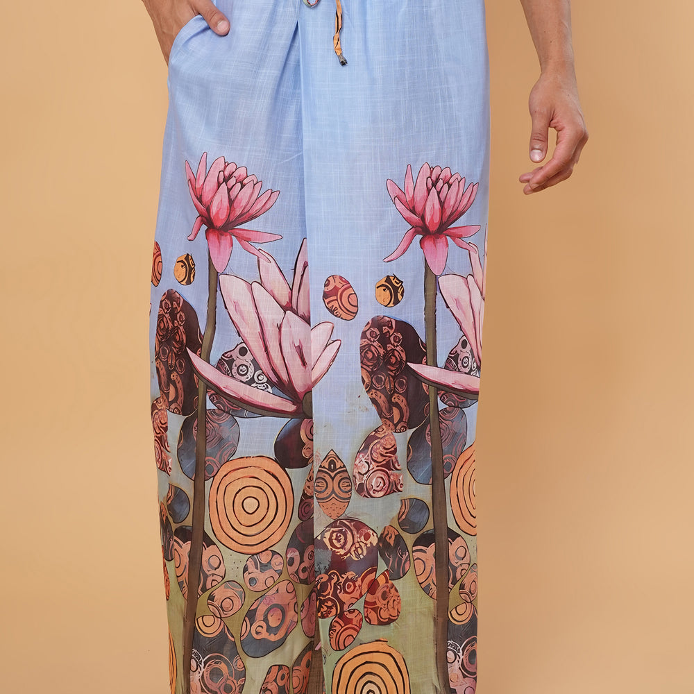 
                      
                        Pink Lotus Printed Pajamalungi Kurta Set
                      
                    