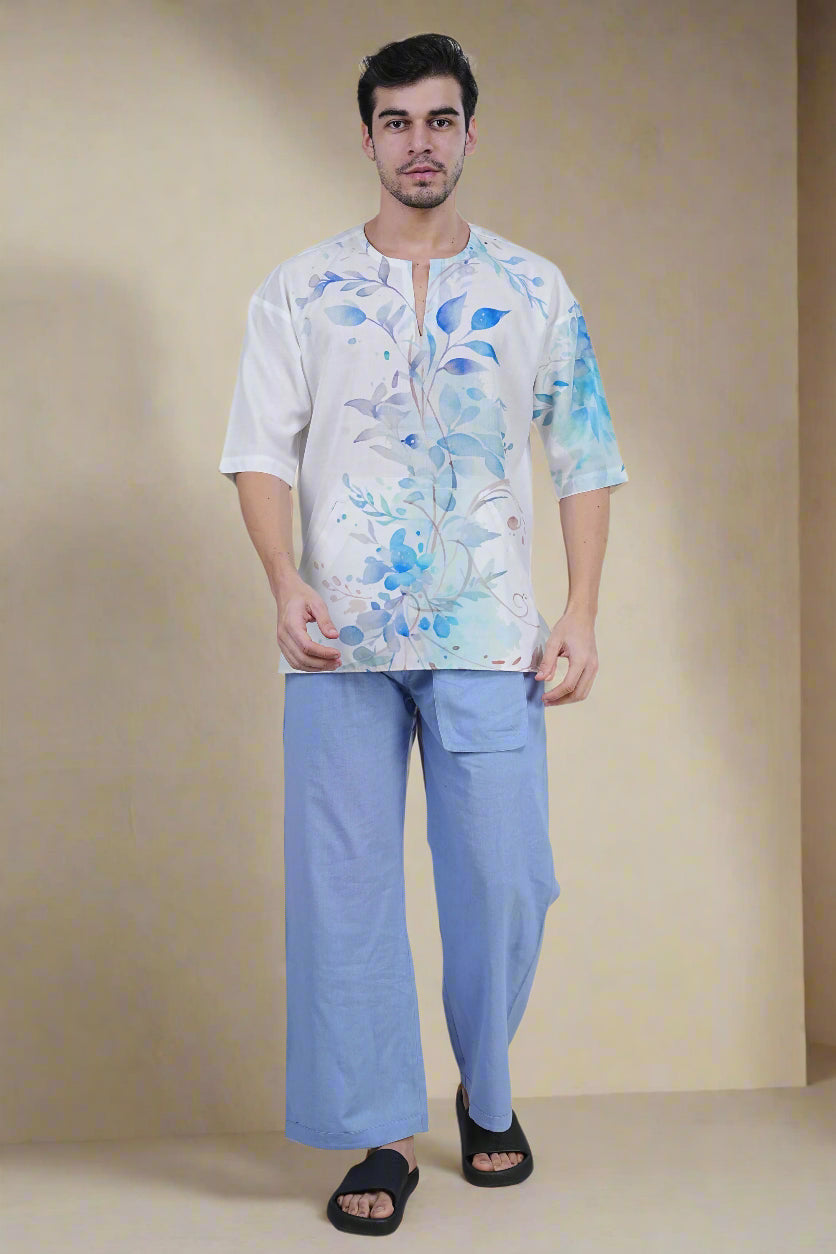 Azure Bloom Lounge Kurta Pajama Set