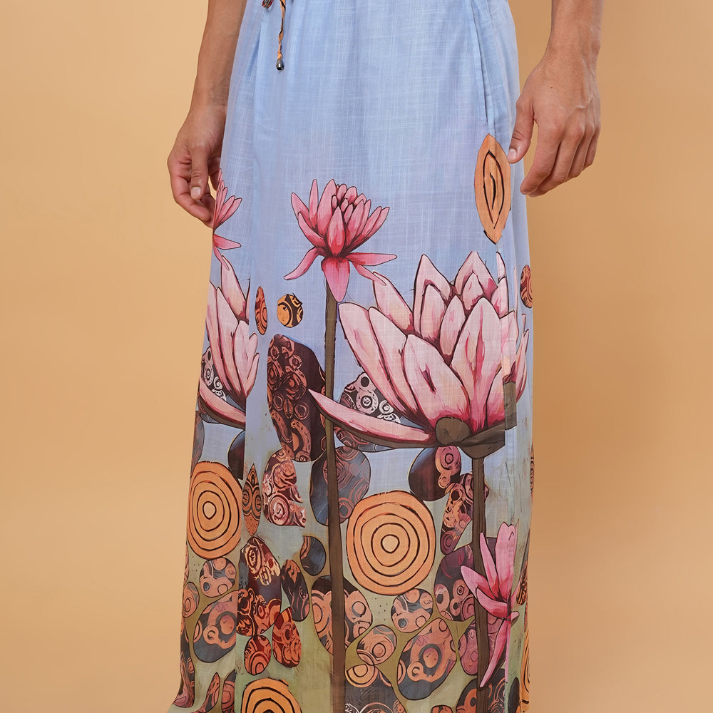 
                      
                        Pink Lotus Printed Pajamalungi Kurta Set
                      
                    