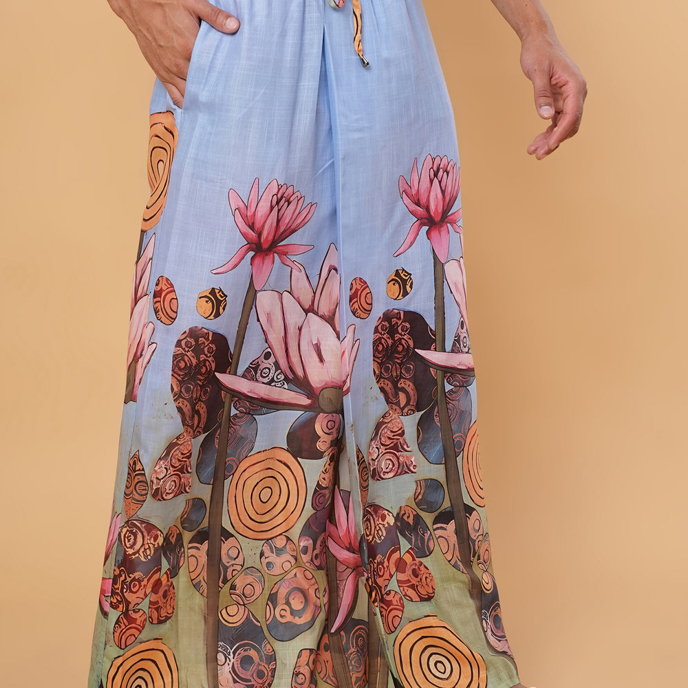 
                      
                        Pink Lotus Printed Pajamalungi Kurta Set
                      
                    