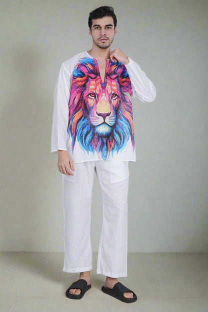 Regal Roar Lion Print Kurta