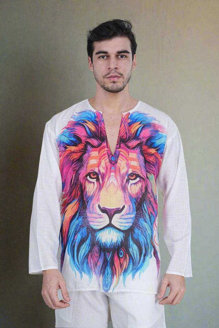 Regal Roar Lion Print Kurta - Nirmal Online