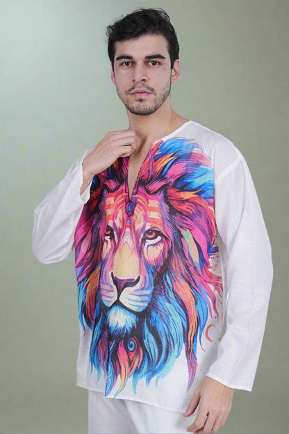 Regal Roar Lion Print Kurta