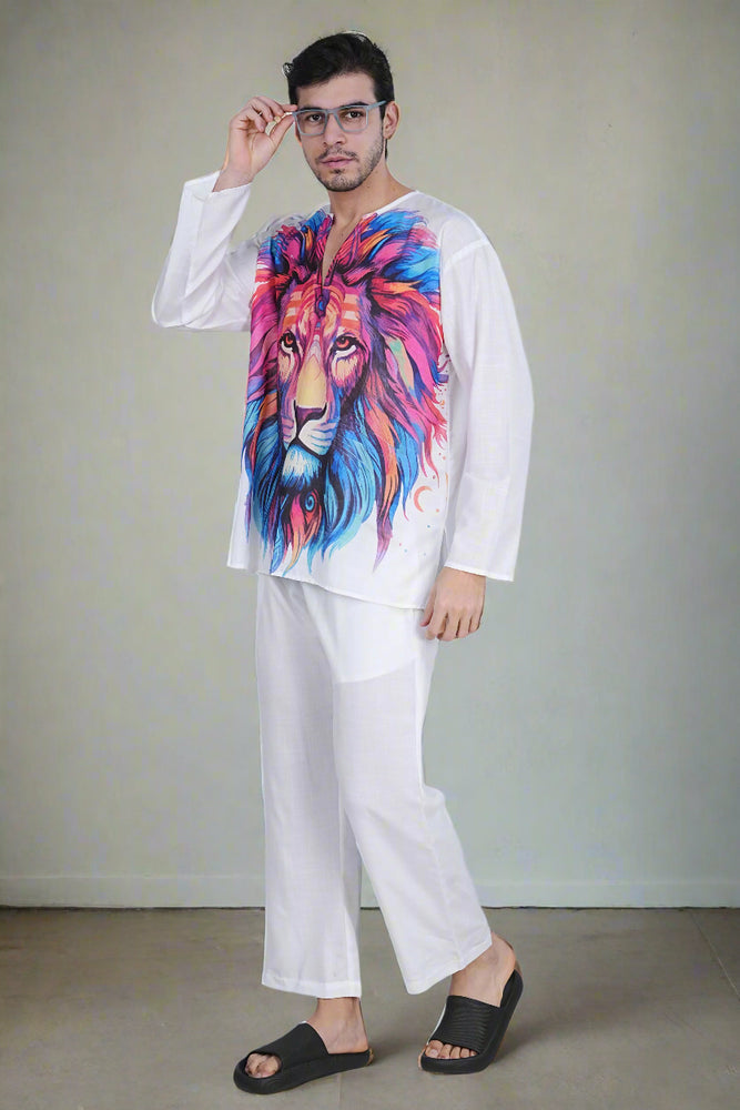 Regal Roar Lion Print Kurta