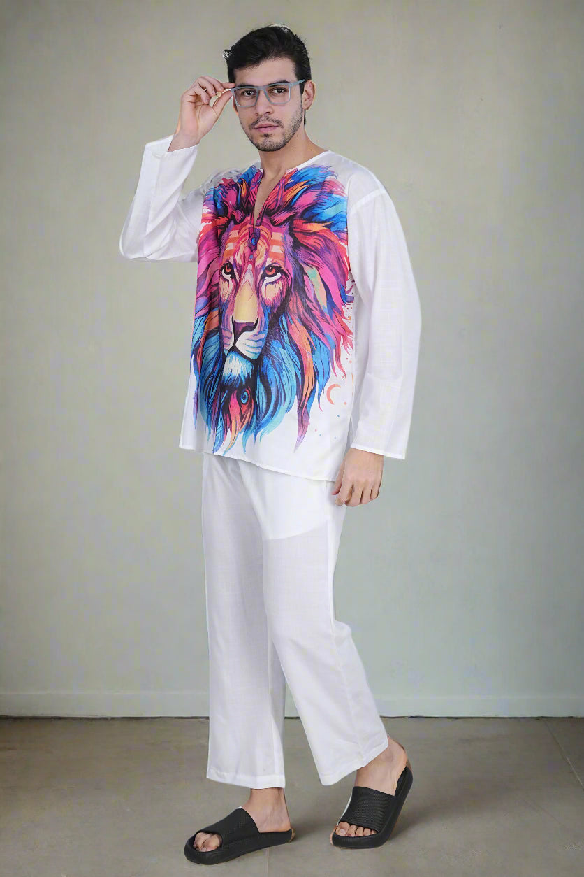 Regal Roar Lion Print Kurta