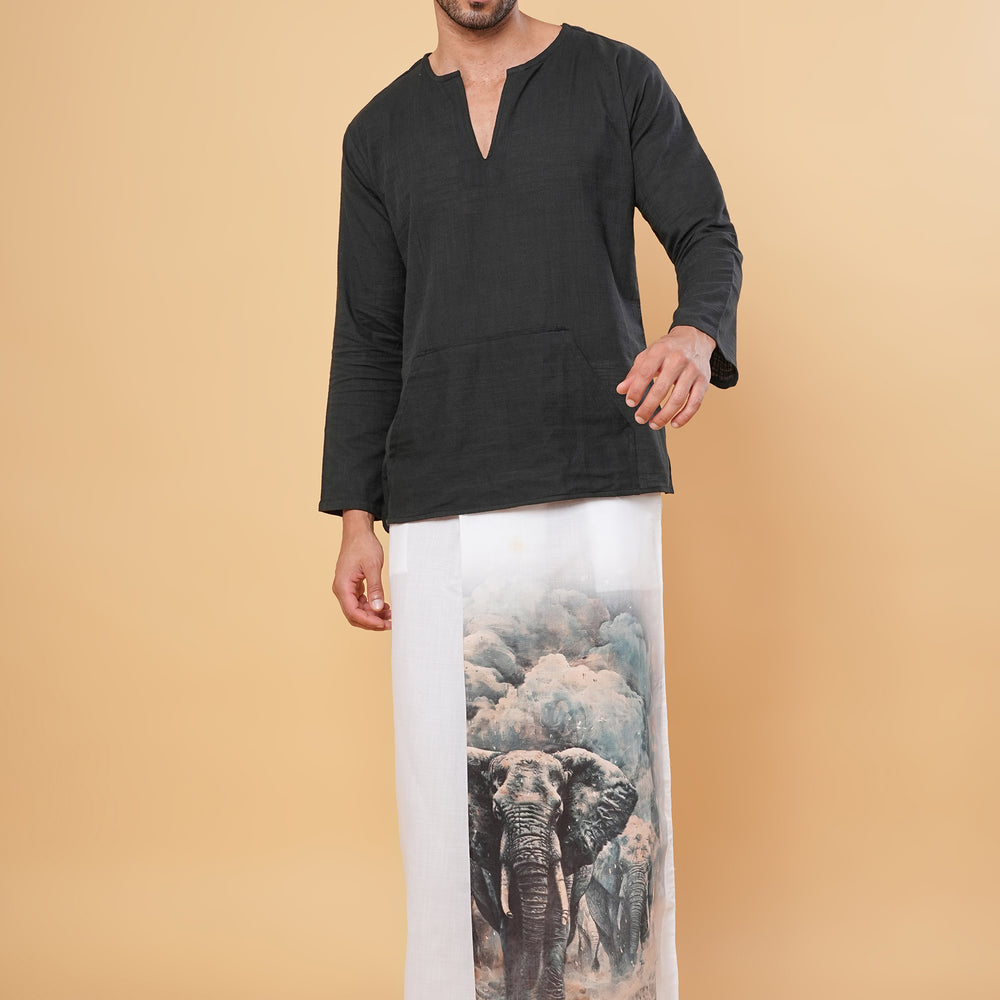 
                      
                        Elephant Motif Kurta Pajamalungi Set
                      
                    