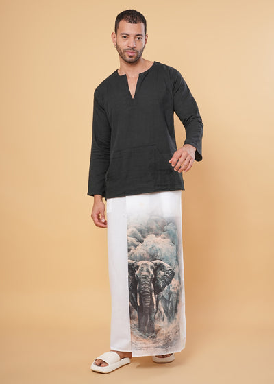 Elephant Motif Kurta Pajamalungi Set