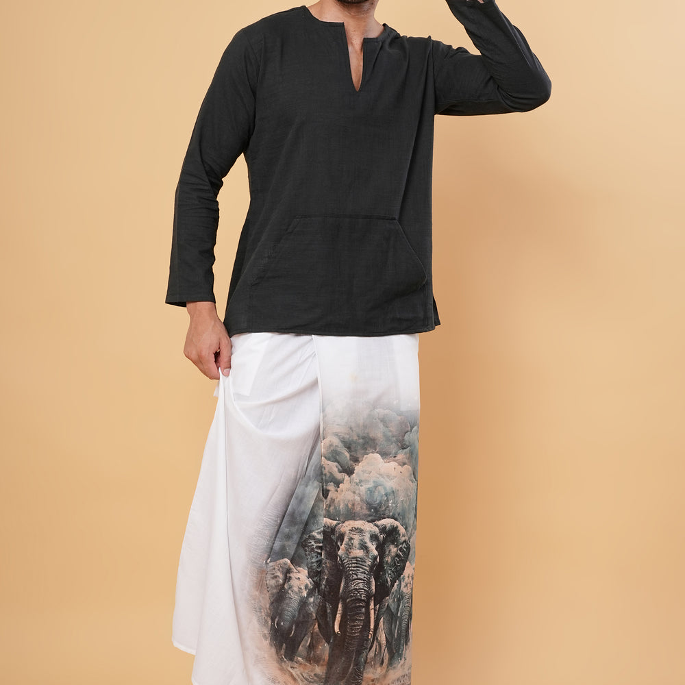 
                      
                        Elephant Motif Kurta Pajamalungi Set
                      
                    