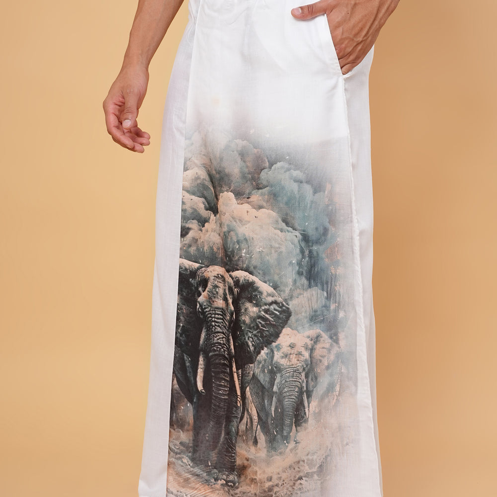 
                      
                        Elephant Motif Kurta Pajamalungi Set
                      
                    