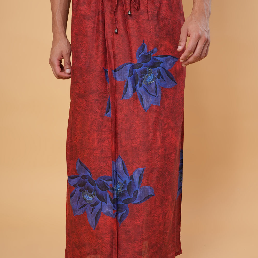 
                      
                        Red Floral Motif Kurta Pajamalungi Set
                      
                    