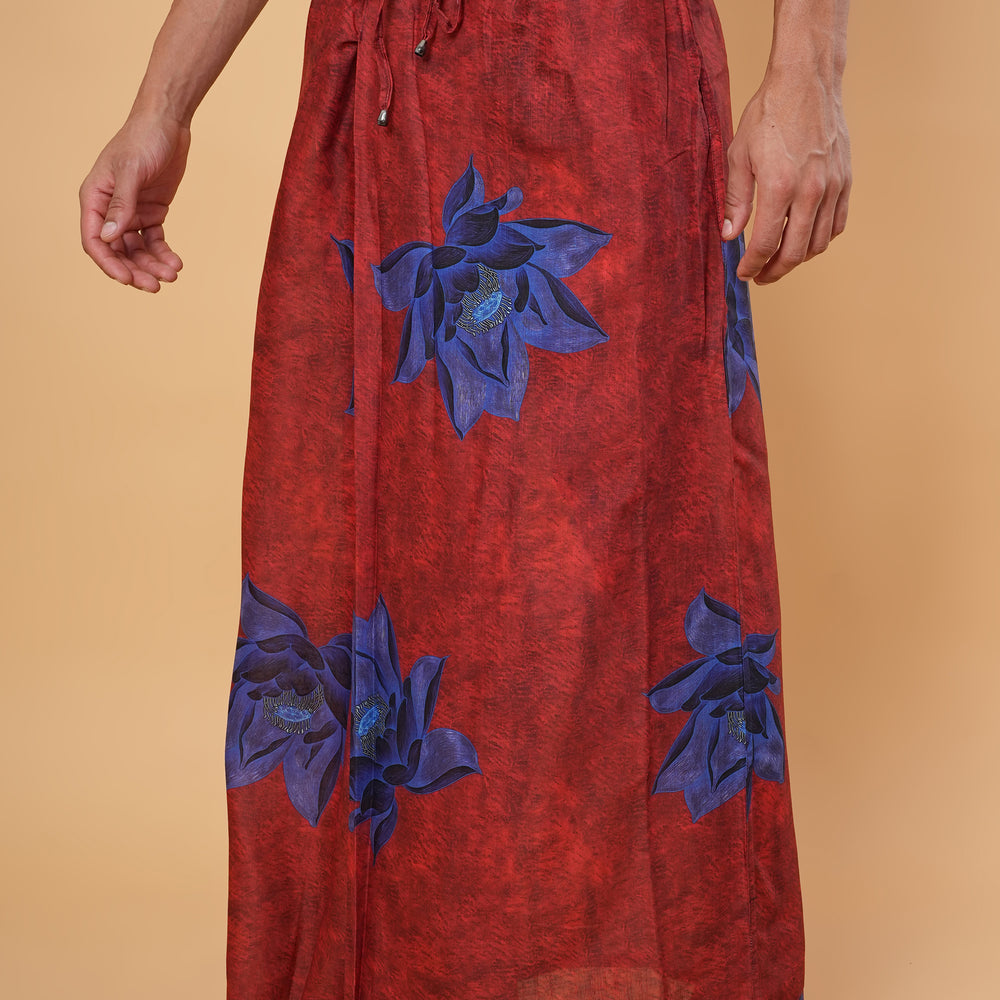 
                      
                        Red Floral Motif Kurta Pajamalungi Set
                      
                    