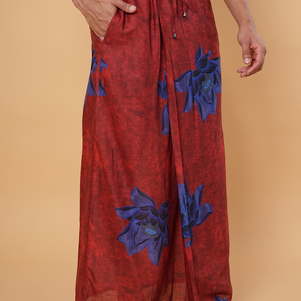 
                      
                        Red Floral Motif Kurta Pajamalungi Set
                      
                    