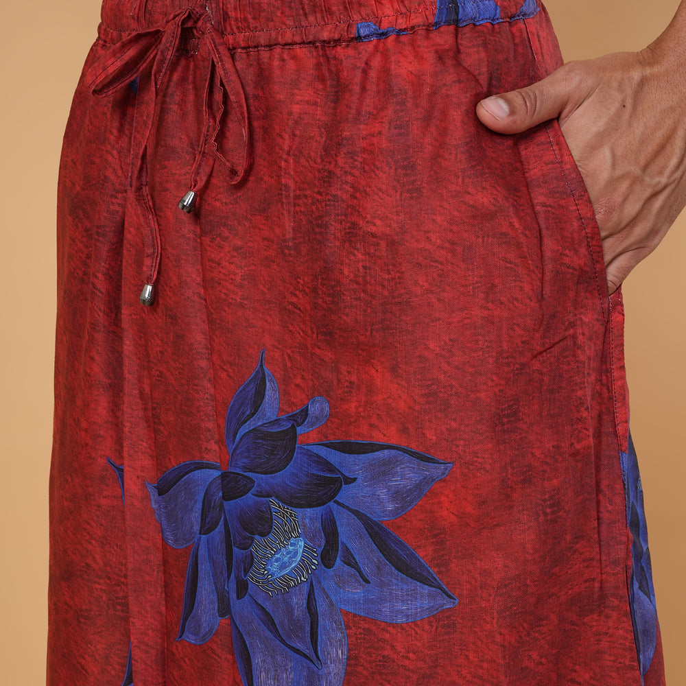 
                      
                        Red Floral Motif Kurta Pajamalungi Set
                      
                    