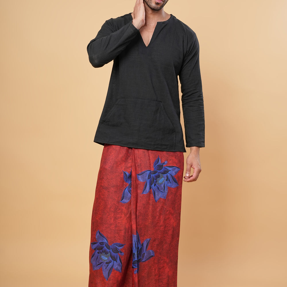 
                      
                        Red Floral Motif Kurta Pajamalungi Set
                      
                    