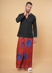 Red Floral Motif Kurta Pajamalungi Set