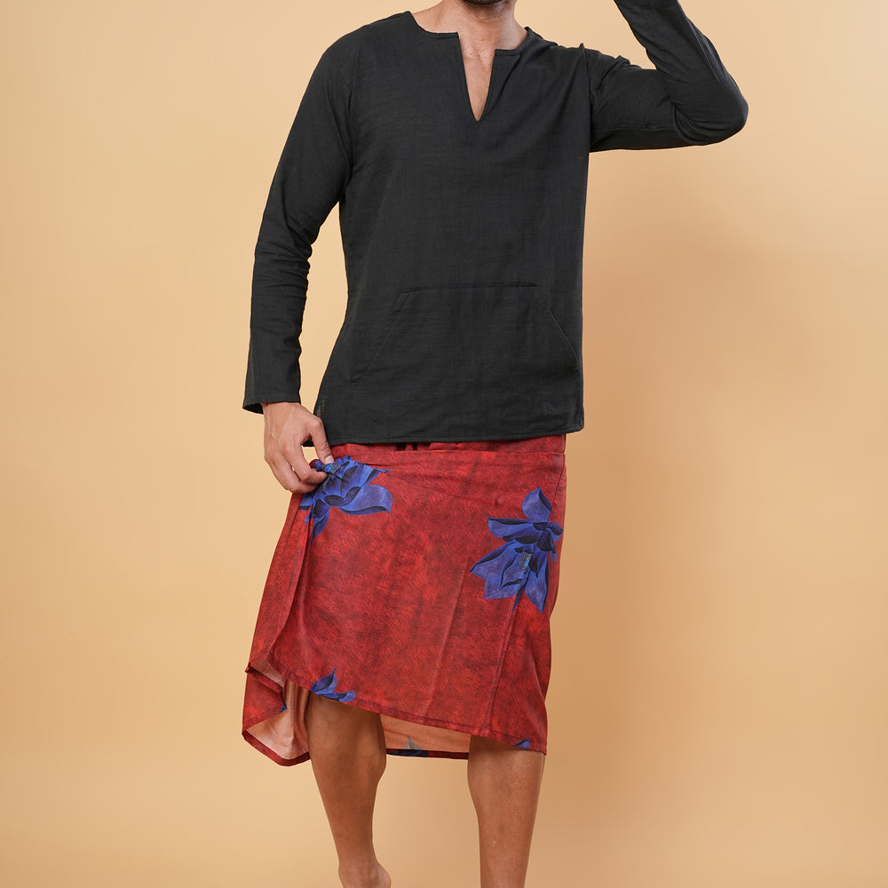 
                      
                        Red Floral Motif Kurta Pajamalungi Set
                      
                    