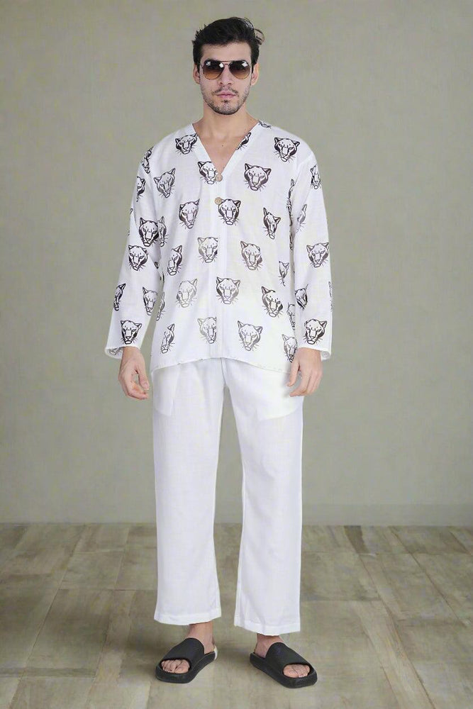 
                      
                        White Poly linen evergreen Pajama
                      
                    
