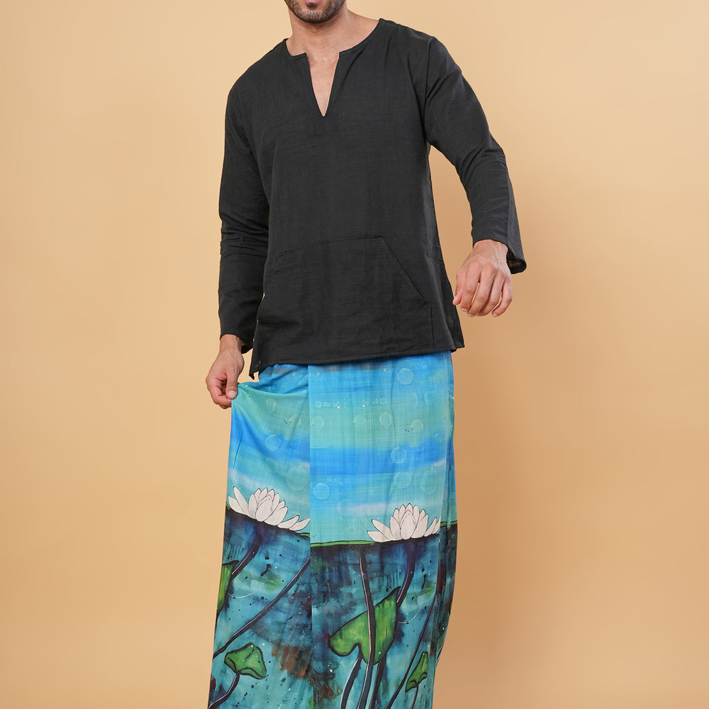 
                      
                        Blue Serenity Lotus Print Kurta Pajamalungi Set
                      
                    