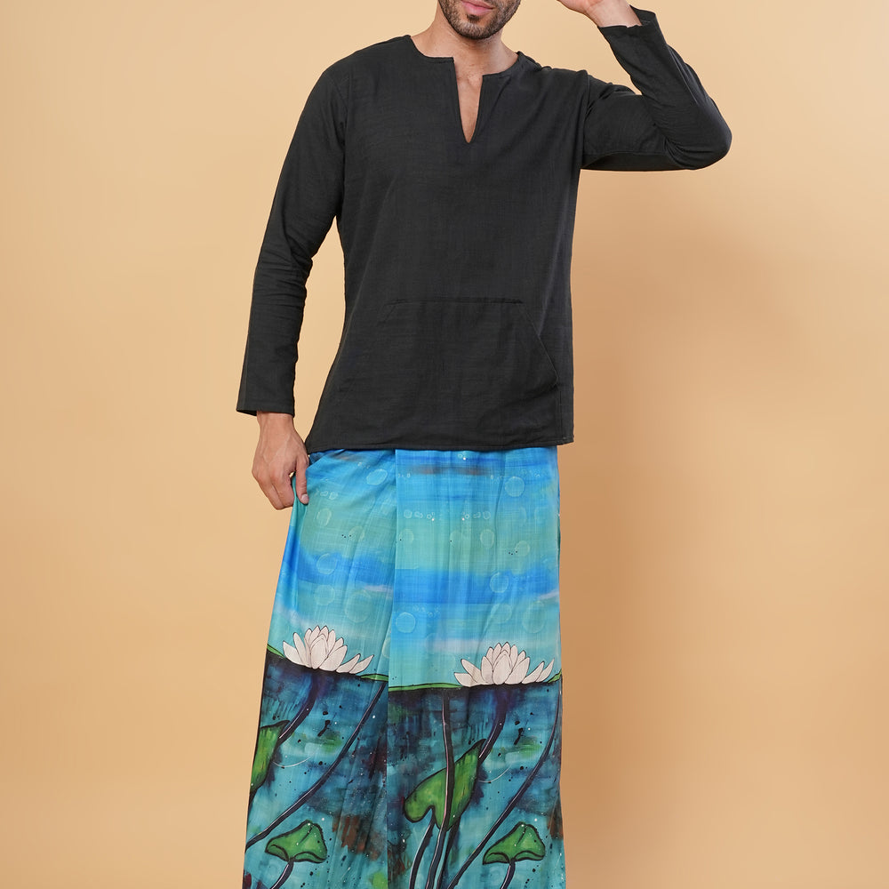 
                      
                        Blue Serenity Lotus Print Kurta Pajamalungi Set
                      
                    