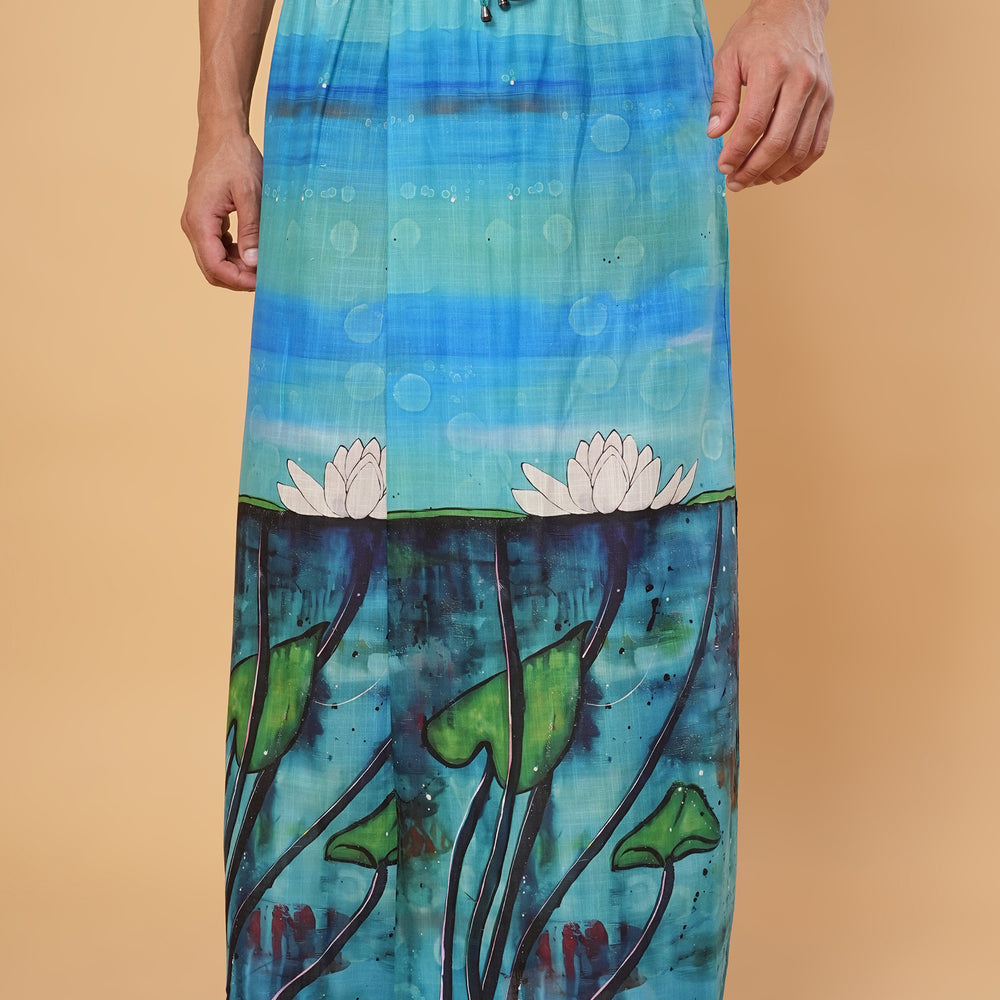 
                      
                        Blue Serenity Lotus Print Kurta Pajamalungi Set
                      
                    