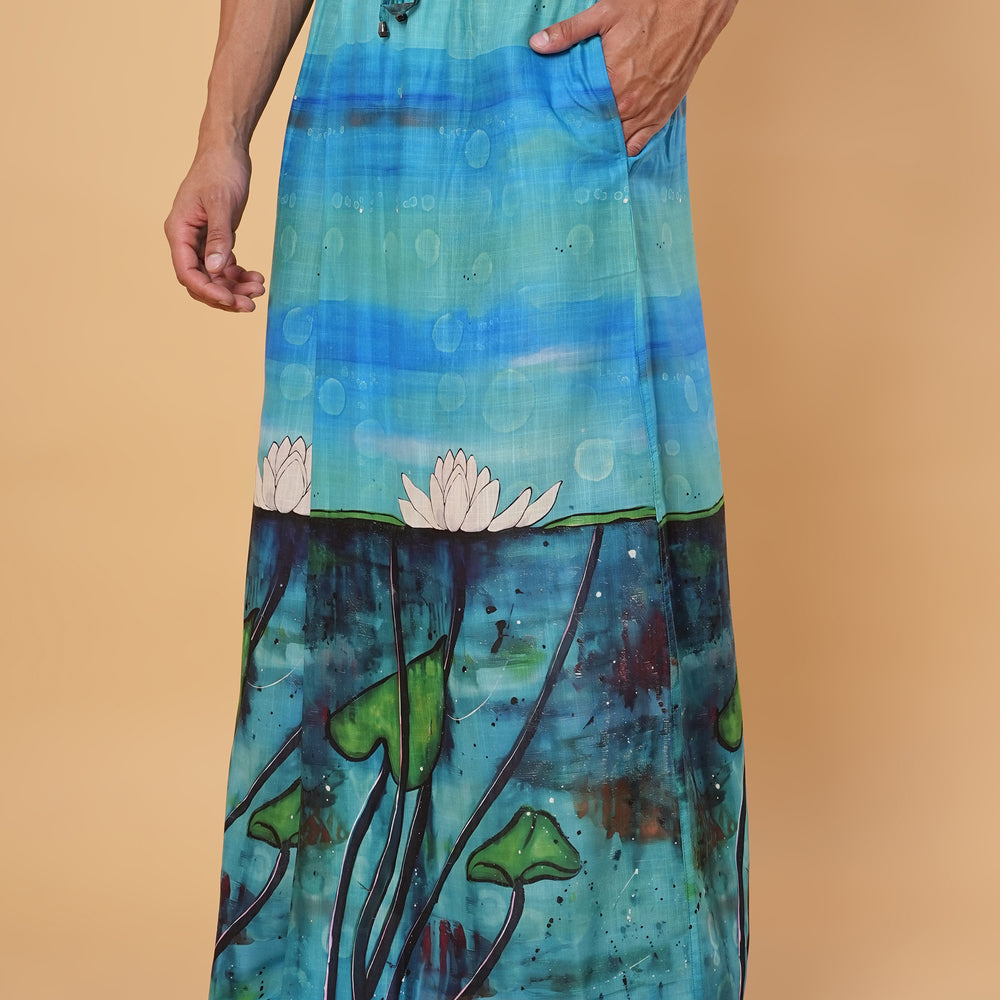 
                      
                        Blue Serenity Lotus Print Kurta Pajamalungi Set
                      
                    