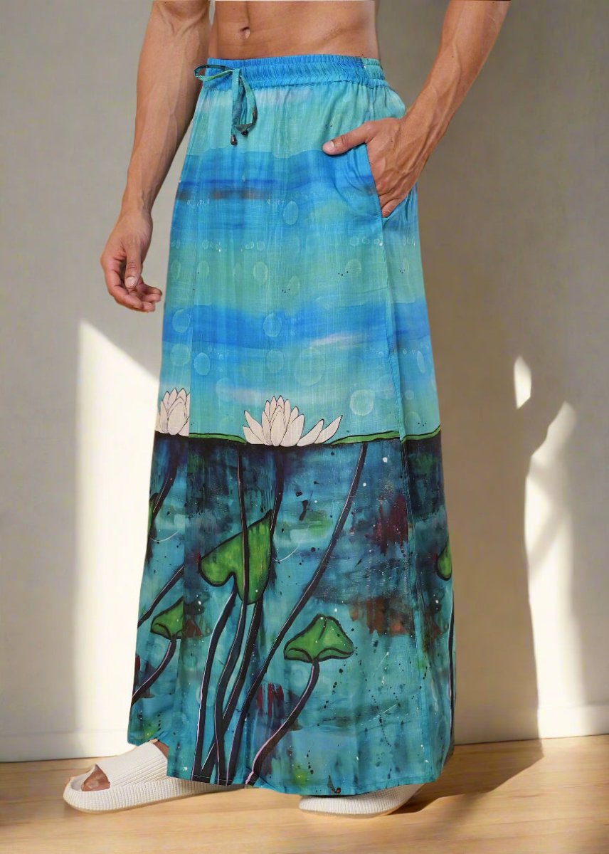 Blue Serenity Lotus Print Pajamalungi