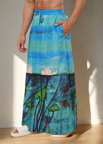 Blue Serenity Lotus Print Pajamalungi