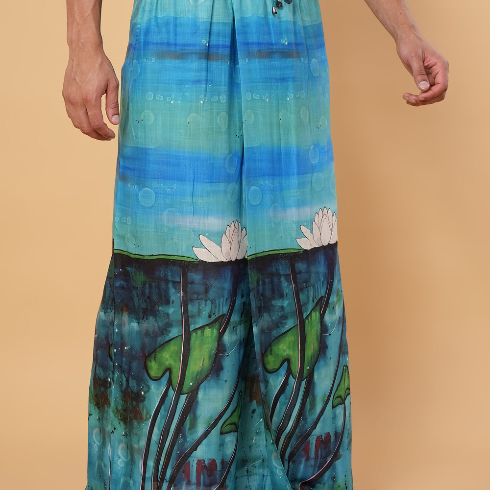 
                      
                        Blue Serenity Lotus Print Kurta Pajamalungi Set
                      
                    