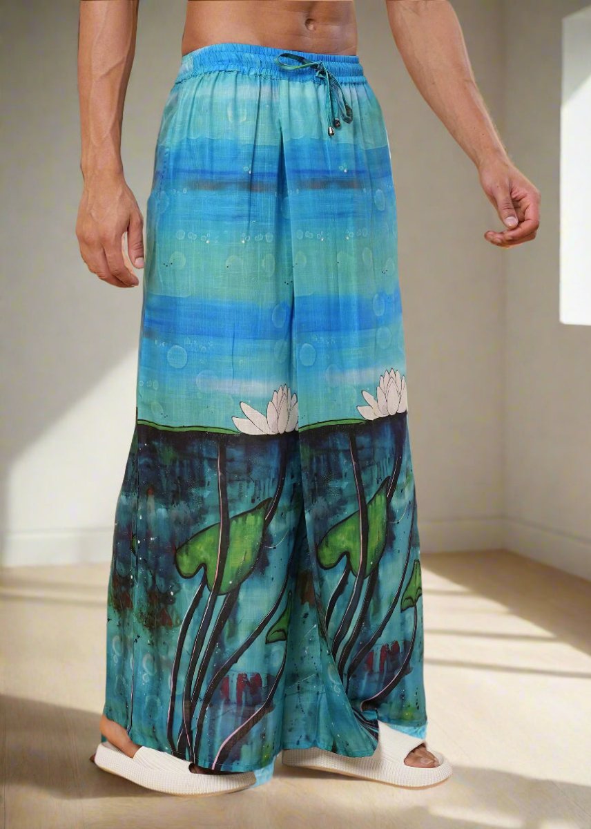 Blue Serenity Lotus Print Pajamalungi