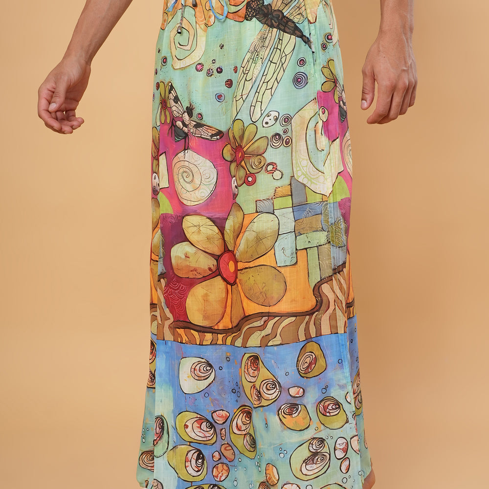 
                      
                        Boho Floral & Ocean Shell Kurta Pajamalungi Set
                      
                    