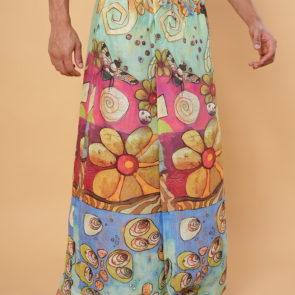 
                      
                        Boho Floral & Ocean Shell Kurta Pajamalungi Set
                      
                    