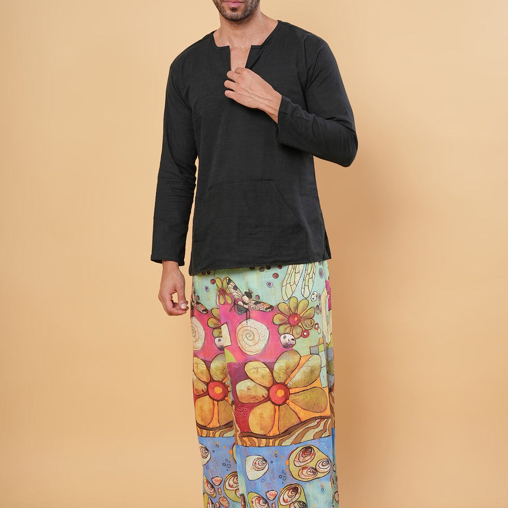 
                      
                        Boho Floral & Ocean Shell Kurta Pajamalungi Set
                      
                    