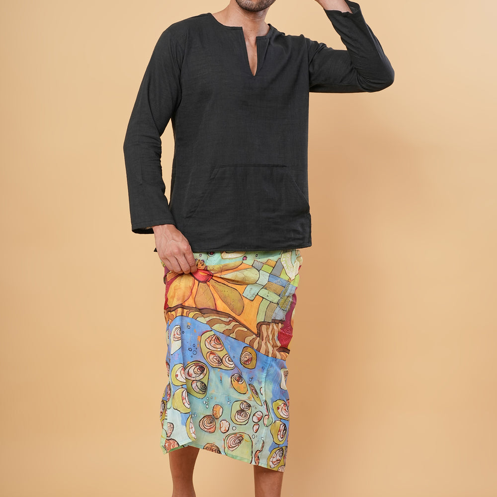 
                      
                        Boho Floral & Ocean Shell Kurta Pajamalungi Set
                      
                    