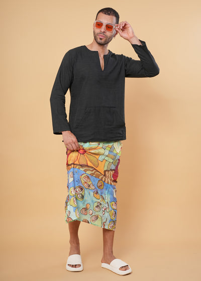Boho Floral & Ocean Shell Kurta Pajamalungi Set