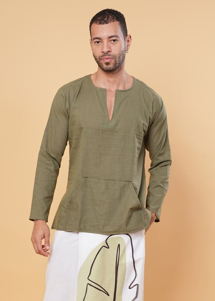 Olive Green Cotton Kurta