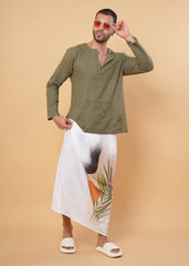 Sun & Leaf Wrap Kurta Pajamalungi Set