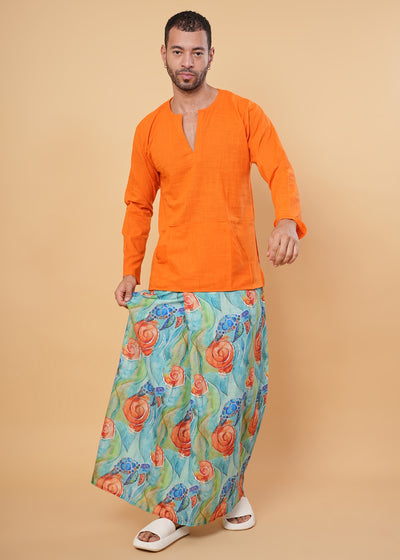 Marine Blossom Sarong Kurta Pajamalungi Set