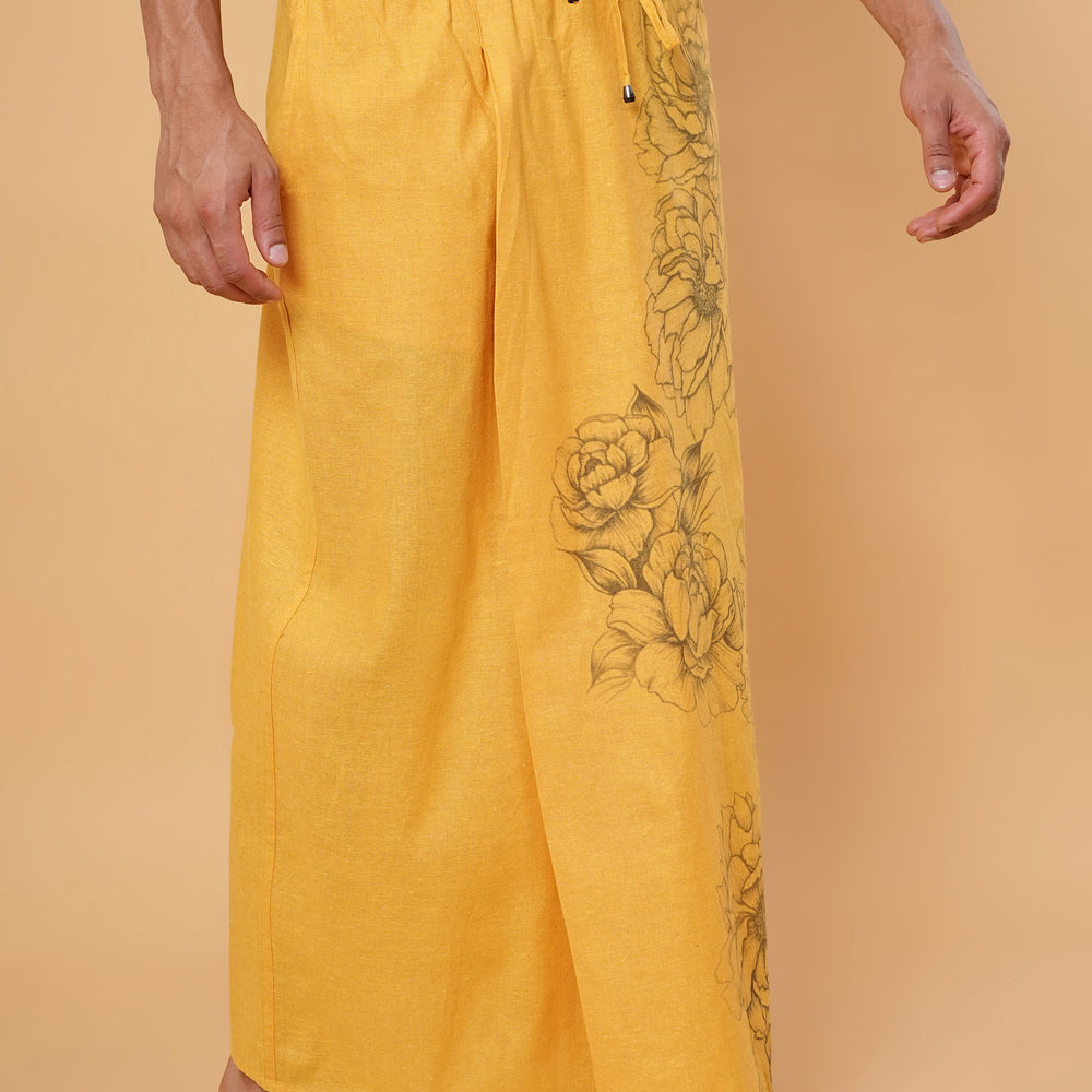 
                      
                        Mustard Floral Printed Kurta Pajamalungi Set
                      
                    