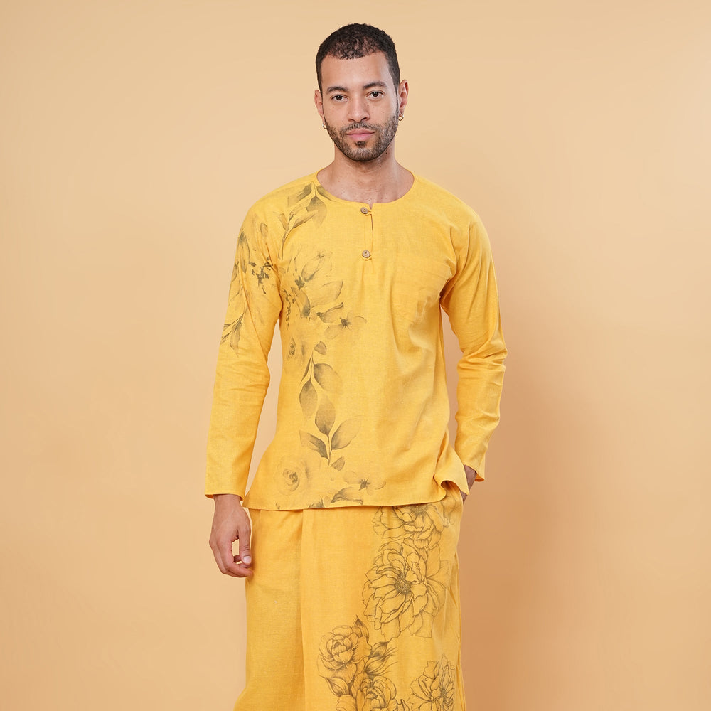 
                      
                        Mustard Floral Printed Kurta Pajamalungi Set
                      
                    