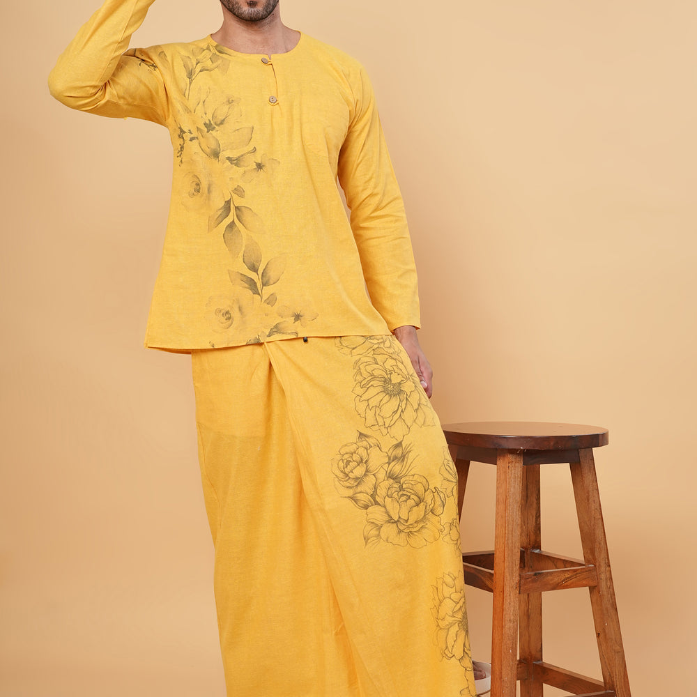 
                      
                        Mustard Floral Printed Kurta Pajamalungi Set
                      
                    