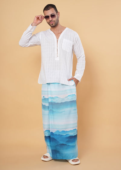 White Cotton Kurta Pajamalungi Set