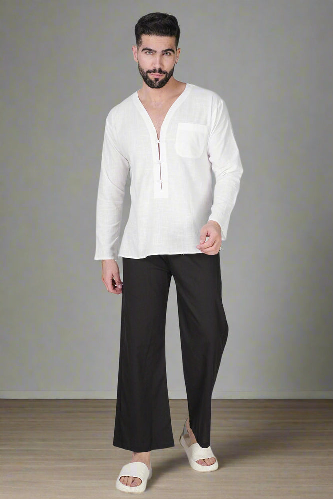 
                      
                        White self button Kurta
                      
                    