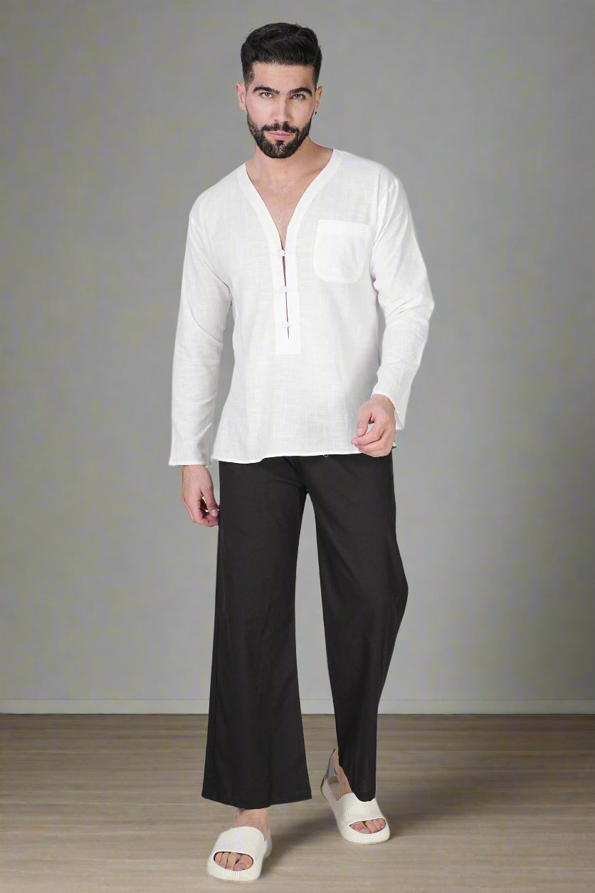 White self button Kurta