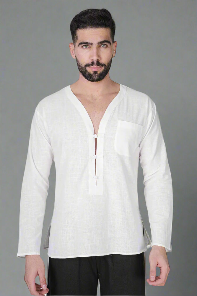 
                      
                        White self button Kurta
                      
                    