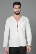 White self button Kurta - Nirmal Online