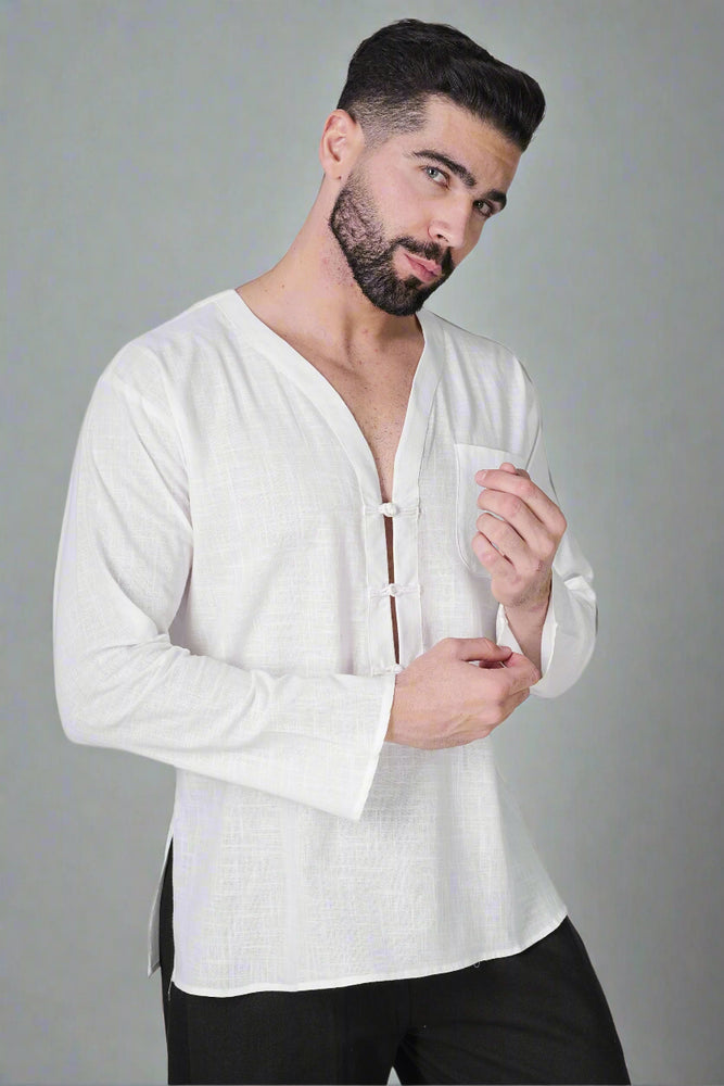 
                      
                        White self button Kurta
                      
                    