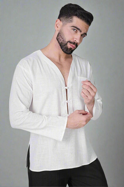 White self button Kurta