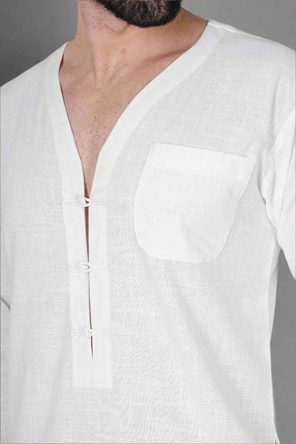 White self button Kurta