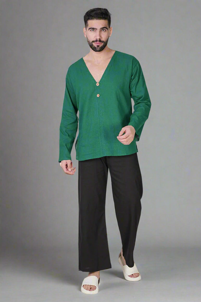 V-Neck Buttoned Green Kurta