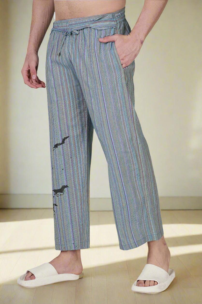 Breezy Stripe Horse Print Lounge Pants - Nirmal Online